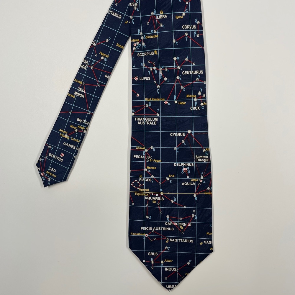 Museum Artifacts Navy Blue Celestial Constellation Silk Necktie Mens One Size